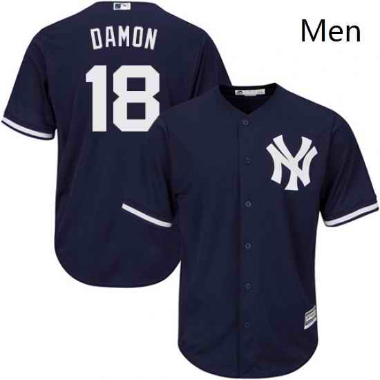 Mens Majestic New York Yankees 18 Johnny Damon Replica Navy Blue Alternate MLB Jersey